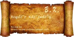 Bogár Kálmán névjegykártya